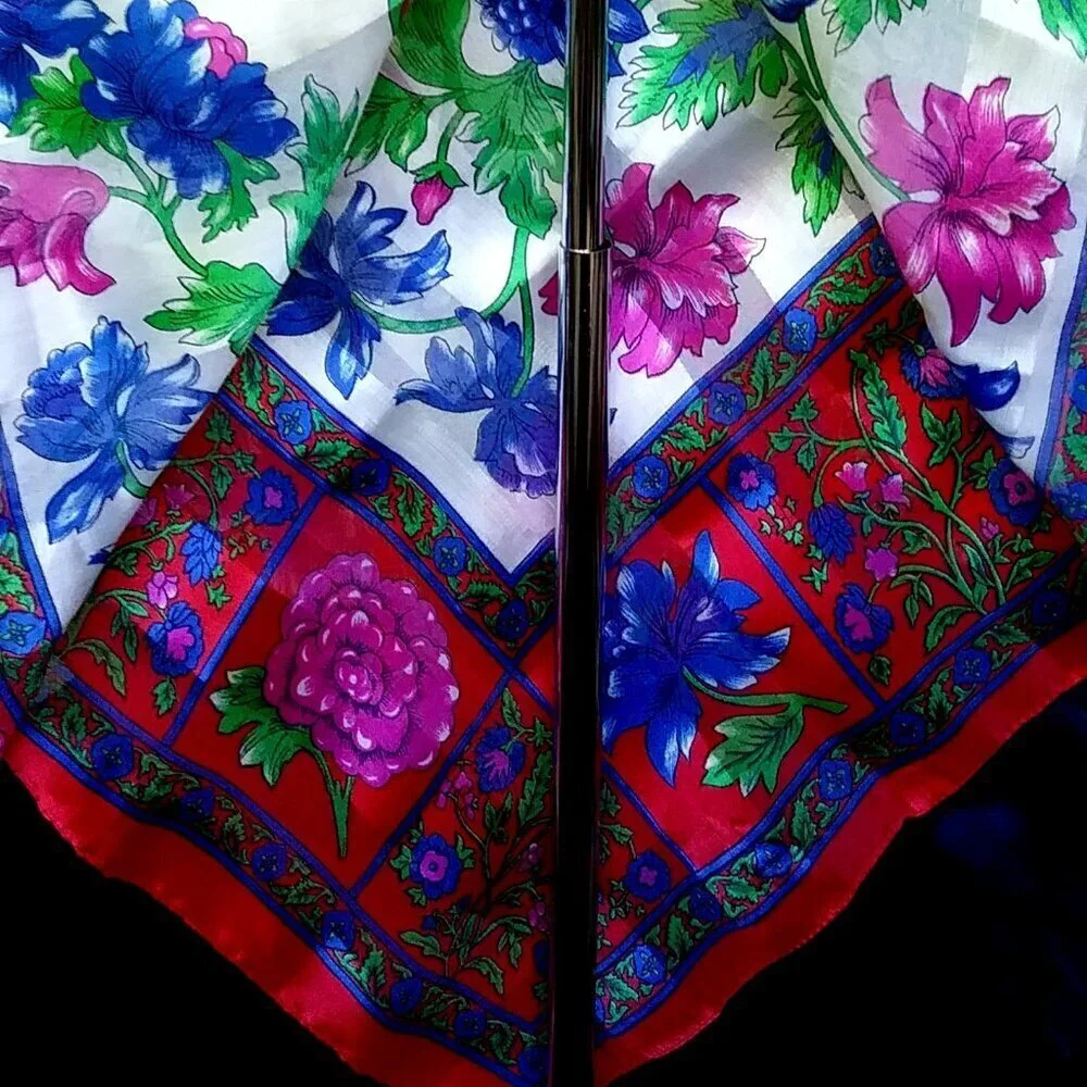 Beautiful Vintage Floral Red, Purple, Blue and Green Scarf